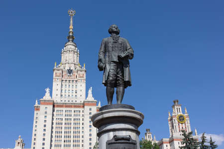 MOSCOW - JUNE 21  The Statue of M  Lomonosov in front of Moscow State University on June 21, 2012  Moscow State University is the oldest and largest in Russia  It was founded in 1755 by the great Russian scientist and writer Mikhail Lomonosov のeditorial素材