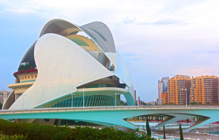 VALENCIA – NOVEMBER 17: The Queen Sofia Palace of Arts (Palau De Les Arts) in twilight on November...