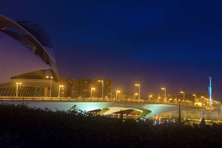 VALENCIA  NOVEMBER 17: The The Monteolivete bridge at night on November 17, 2012 in Valencia, Spain. The bridge was designed by Valencian architect Santiago Calatrava and inaugurated in April, 1998.のeditorial素材