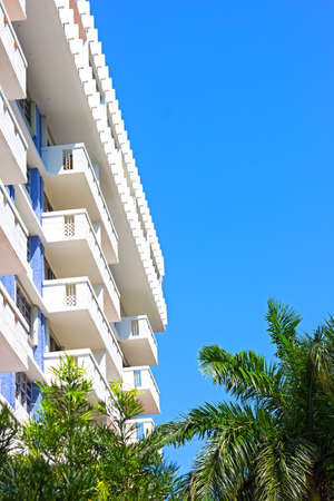 Apartment building in Miami Beach, Florida  White and blue colors of Miamin Beach modern building のeditorial素材