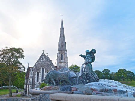 Gefion Fountain in Copenhagen. Gefion Fountain is near St. Albanの写真素材