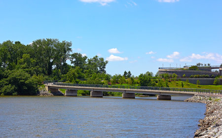 Overpass of Woodrow Wilson Bridge trail in summer. The trail runs over Woodrow Wilson bridge and...
