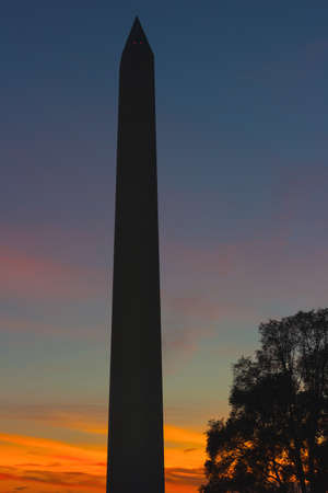 National Monument in Washington DC at sunset. Silhouette of National Memorial after sunset.の写真素材