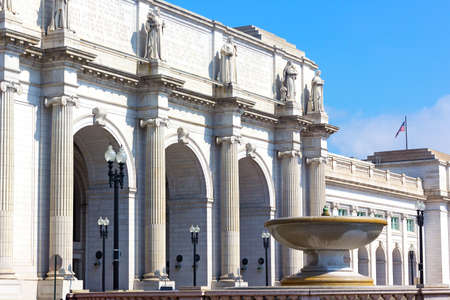 Facade of the Union Station in Washington DC. Union Station building in the early summer morning.のeditorial素材