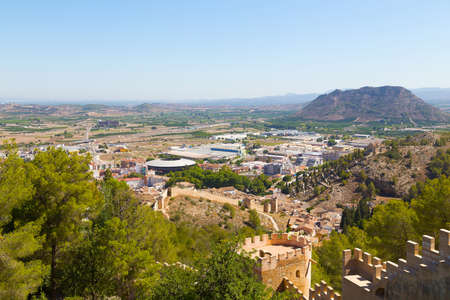Historical town of Xativa, Valencia region, Spain. Spectacular areal view from the Castle of Xativa. The ancient castle is located on the top of the mountain near the town of Xativa.のeditorial素材