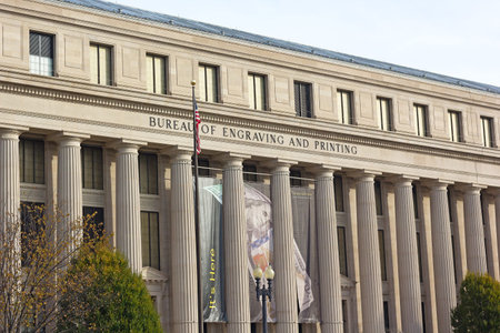 The building of Bureau of Engraving and Printing in Washington DC, USA. U.S. Department of the...