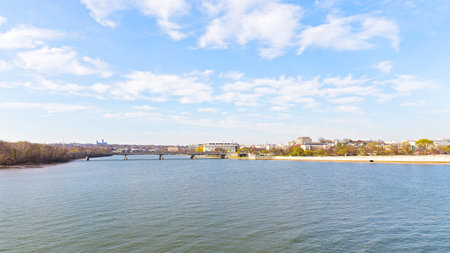 Panoramic view over Potomac river in Washington DC. Key Bridge and Kennedy Center for the Performing...