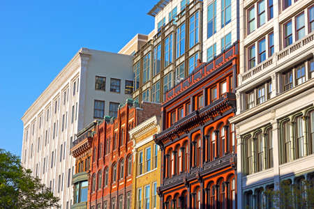 Business buildings on the street of Washington DC, USA. US capital business architecture under the evening sun.の写真素材