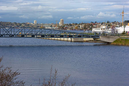 Lake Union panorama after the rain, Seattle, Washington, USA. City suburbs around Lake Union in spring.の写真素材