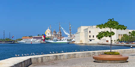 CARTAGENA, COLOMBIA - DECEMBER 28 2015: The historic Colombian Tall Ship at pier in Cartagena, Colombia on December 28, 2015. The ship moored at the pier with city view on background.のeditorial素材