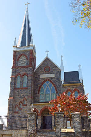 St. Peter's Roman Catholic Church in Harpers Ferry, West Virginia, USA. Church building in autumn.のeditorial素材
