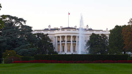 The White House in the National Mall, Washington DC. White House on white sky background in the dusk.のeditorial素材