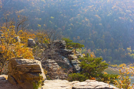 Scenic outlook at high point of Harpers Ferry National Park in West Virginia, USA. Harpers Ferry park in autumn.の写真素材