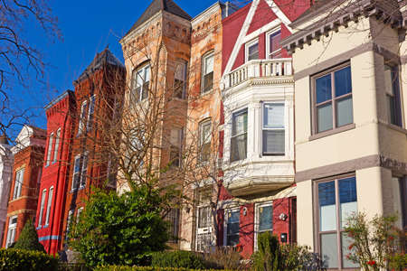 Historic architecture of Mount Vernon Square in Washington DC, USA. Residential brick row houses in US Capital.の写真素材