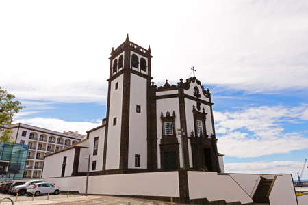 Church of San Pedro (Igreja de Sao Pedro) in Ponta Delgada, Azores, Portugal. The church with extensive wood carvings facing the harbor.のeditorial素材