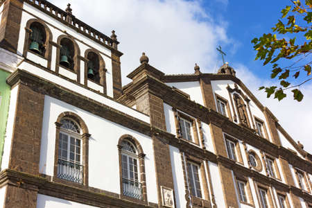 Church of St Joseph in Ponta Delgada, Sao Miguel, Azores, Portugal. Early Gothic church with basaltic stone decoration.の写真素材