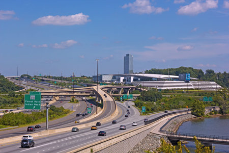 OXON HILL, MARYLAND, USA â€“ SEPTEMBER 4 2017: A complex network of highways around casino...