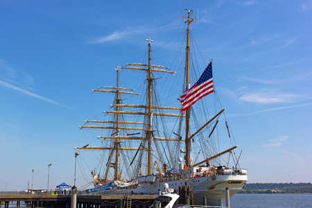 Alexandria welcomes a U.S. Coast Guard tall ship to its docks in Virginia, USA. The Cutter Eagle visits the city for four days as a part of East Coast tour and opens it to free public tours.のeditorial素材