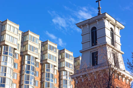 Washington DC apartment building in the historic neighborhood. Modern urban architecture of US capital city near Chinatown suburb.の写真素材