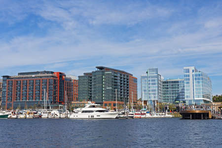 WASHINGTON DC, USA - OCTOBER 28, 2017: The Wharf in US capital after the three-year long project completed. District Wharf designed as broad promenade with new living, shopping and entertainment venues.のeditorial素材