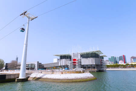 LISBON, PORTUGAL  APRIL 25, 2018: City panorama with external view on the Oceanarium one of the world greatest exhibition.のeditorial素材