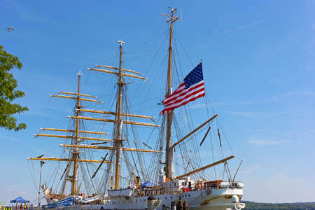 ALEXANDRIA, VIRGINIA, USA - SEPTEMBER 4 2017: U.S. Coast Guard tall ship docked in Alexandria, Virginia. The Cutter Eagle stops in cities along USA East Coast for public tours.のeditorial素材
