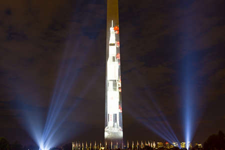 WASHINGTON DC, USA â JULY 17, 2019: US capital event, a projection of Saturn V rocket image on the east side of the Washington Monument to celebrate the 50th anniversary of the Apollo moon landing.のeditorial素材