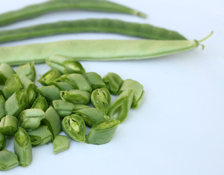 Phaseolus vulgaris, also known as the common bean and green , among other names is a herbaceous annual plant.Green beans on white table,green concept.の写真素材