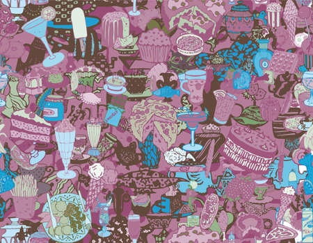 Seamless food and drink pattern. Hand drawn vector.のイラスト素材