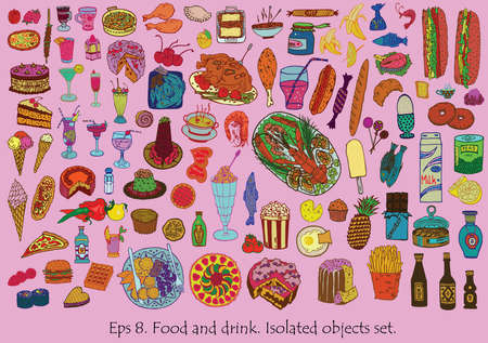 Food and drink set. Hand drawn vector. Isolated objecs.のイラスト素材