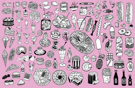 Food and drink set. Hand drawn vector. Isolated objecs.のイラスト素材