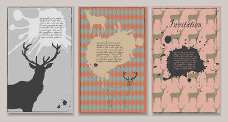 Set of invitations with deers. Vector flyers.のイラスト素材