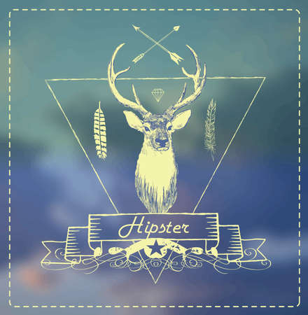 Vector hand drawn deer head illustration in vintage style.のイラスト素材
