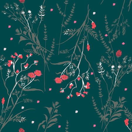 Seamless vector vintage style floral pattern with wild flowersのイラスト素材