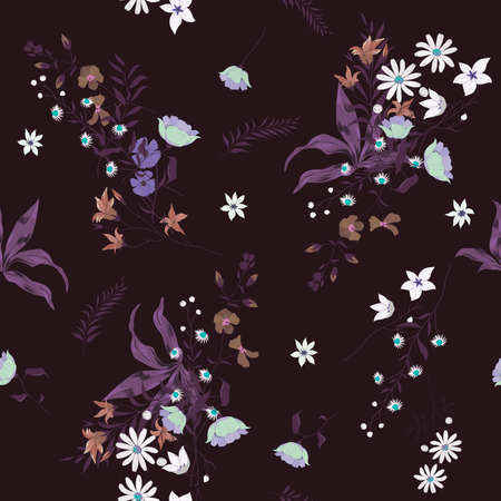 Seamless vector vintage style floral pattern with wild flowersのイラスト素材