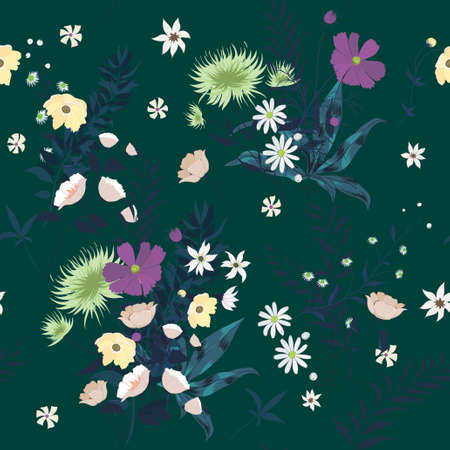 Seamless vector vintage style floral pattern with wild flowersのイラスト素材