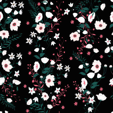 Seamless vector vintage style floral pattern with wild flowersのイラスト素材