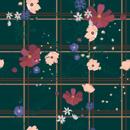Seamless vector vintage style floral pattern with wild flowersのイラスト素材