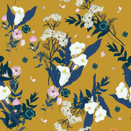 Seamless vector vintage style floral pattern with wild flowersのイラスト素材