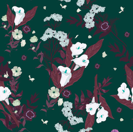 Seamless vector vintage style floral pattern with wild flowersのイラスト素材