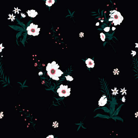 Seamless vector vintage style floral pattern with wild flowersのイラスト素材