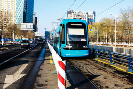 Streetcar in winter of 2015, Shenyang, LIAONING, CHINAのeditorial素材