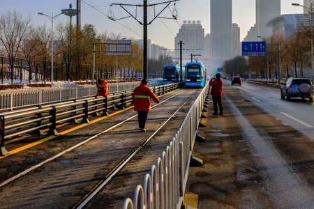 Streetcar in winter of 2015, Shenyang, LIAONING, CHINAのeditorial素材