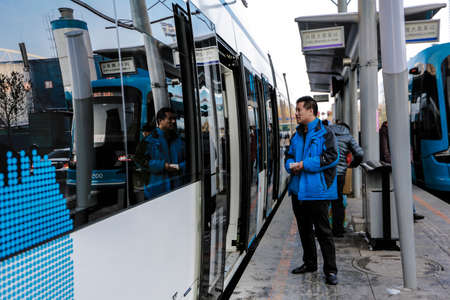 Streetcar in winter of 2015, Shenyang, LIAONING, CHINAのeditorial素材