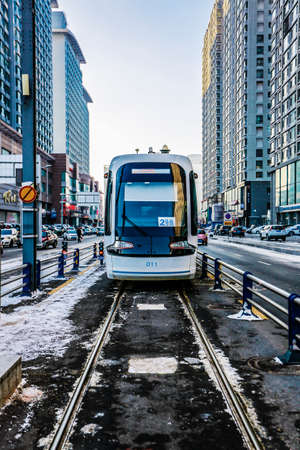 Streetcar in winter of 2015, Shenyang, LIAONING, CHINAのeditorial素材