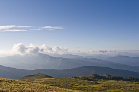 Altai mountains view from Ak-Kaya pass at sunrise