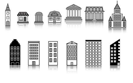 Collection of architectural structures in black and whiteのイラスト素材