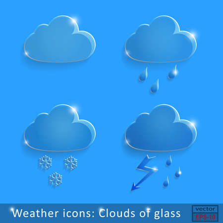 Set of glass icons rain clouds on an blue backgroundのイラスト素材