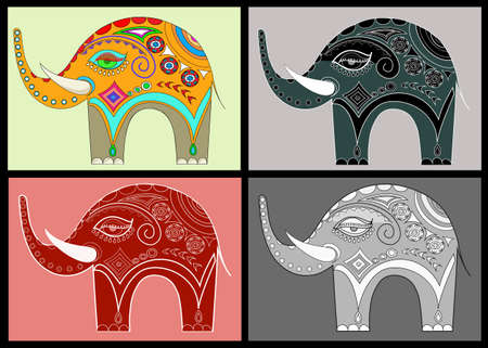 Set colors ornamental elephantsのイラスト素材