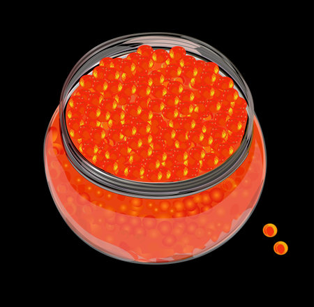 Fish red caviar in a glass jar.のイラスト素材